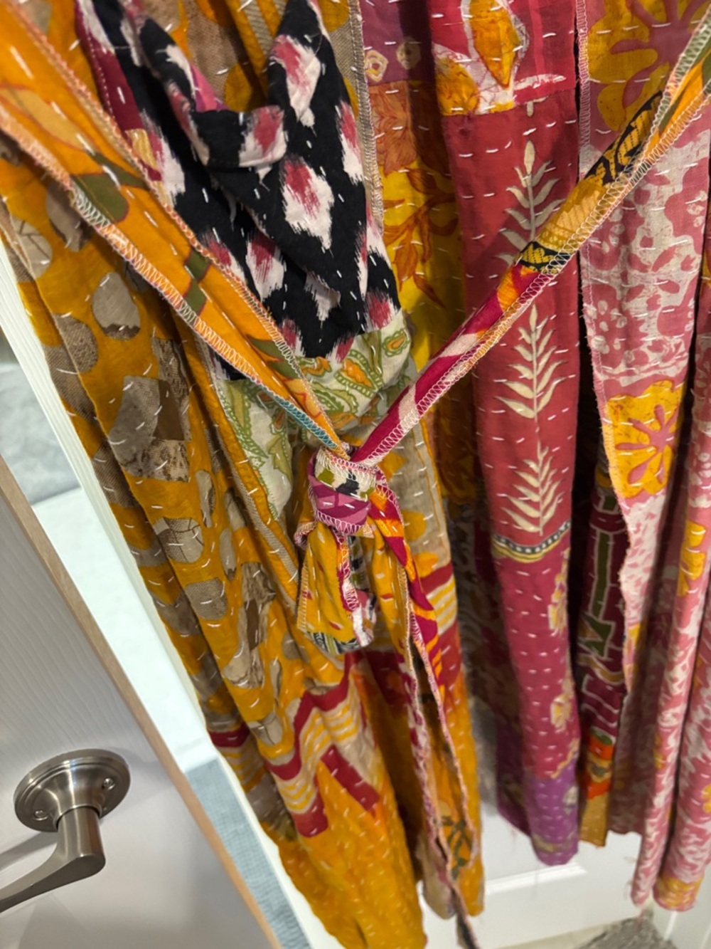Patchwork Bohemian Sleeveless Dress in Mustard & Pink - Picture 4 of 7